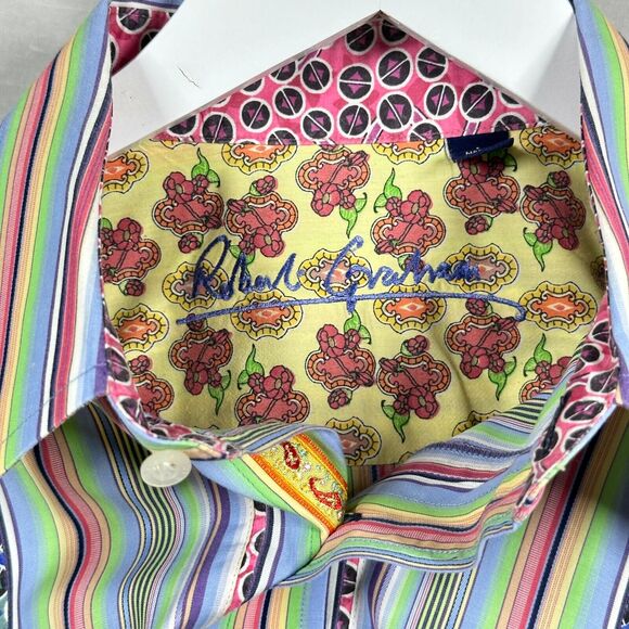 Robert Graham Shirt Mens Colorful Button Up Large Embroidered Striped Floral - Picture 12 of 16